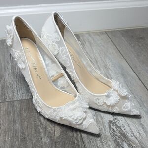 Betsey Johnson | Aimey Ivorey Mesh Floral Embroidered Pointed-Toe Stiletto Pumps